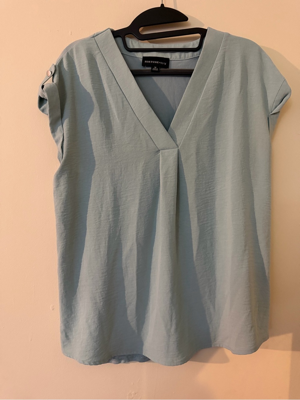 Fortune + Ivy Soft Seafoam V-Neck Pleat Front Blouse